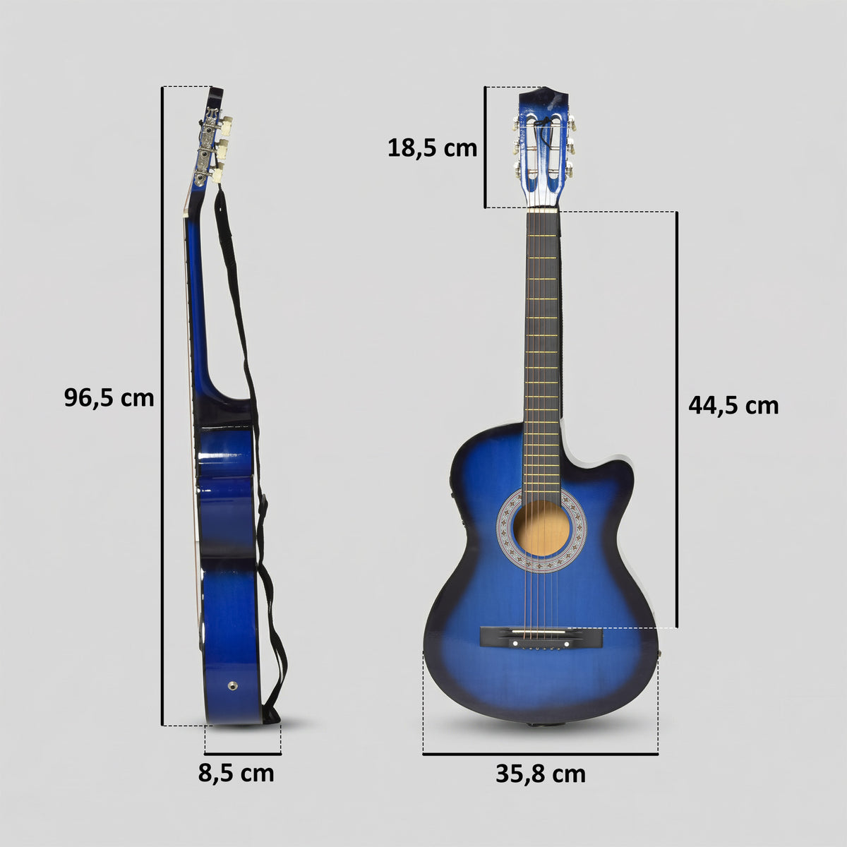 Pack guitare électrique kit guitare électrique avec sac, sangle, corde, médiators, câble, 96,5x35,8x8,5cm, bleu et noir-2