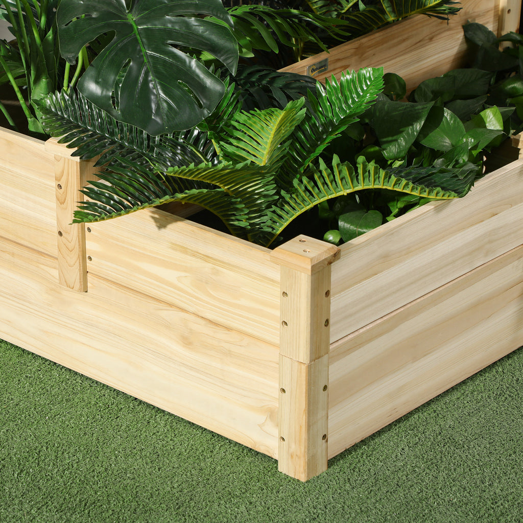 Carré potager en bois jardinière extérieure en escalier 3 niveaux design sans fond 108 x 88 x 36 cm bois naturel-6