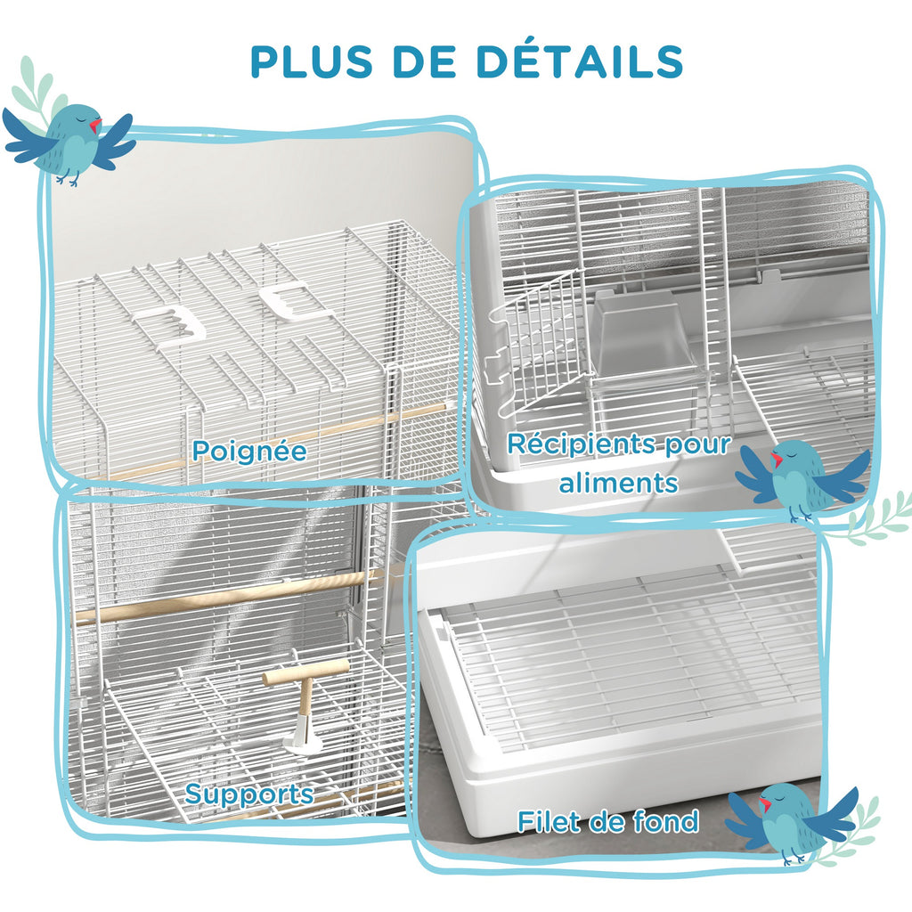 Cage à oiseaux volière avec portes perchoirs cage pour canaris perruches perroquets 61 x 36,5 x 98 cm blanc-6