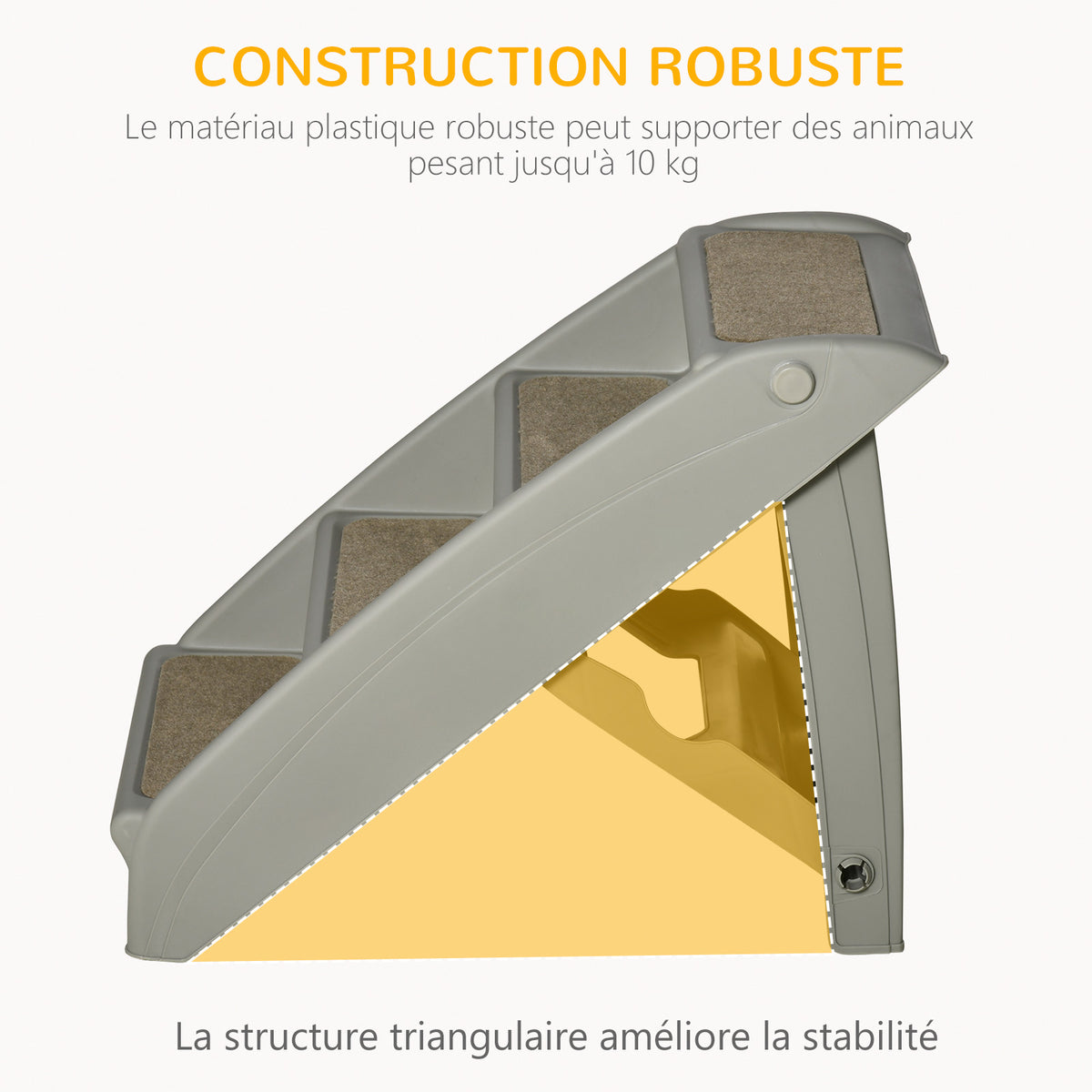 Escalier pour chien pliant à 4 marches antidérapantes escalier pour animaux en plastique 62 x 38 x 49,5 cm gris-5