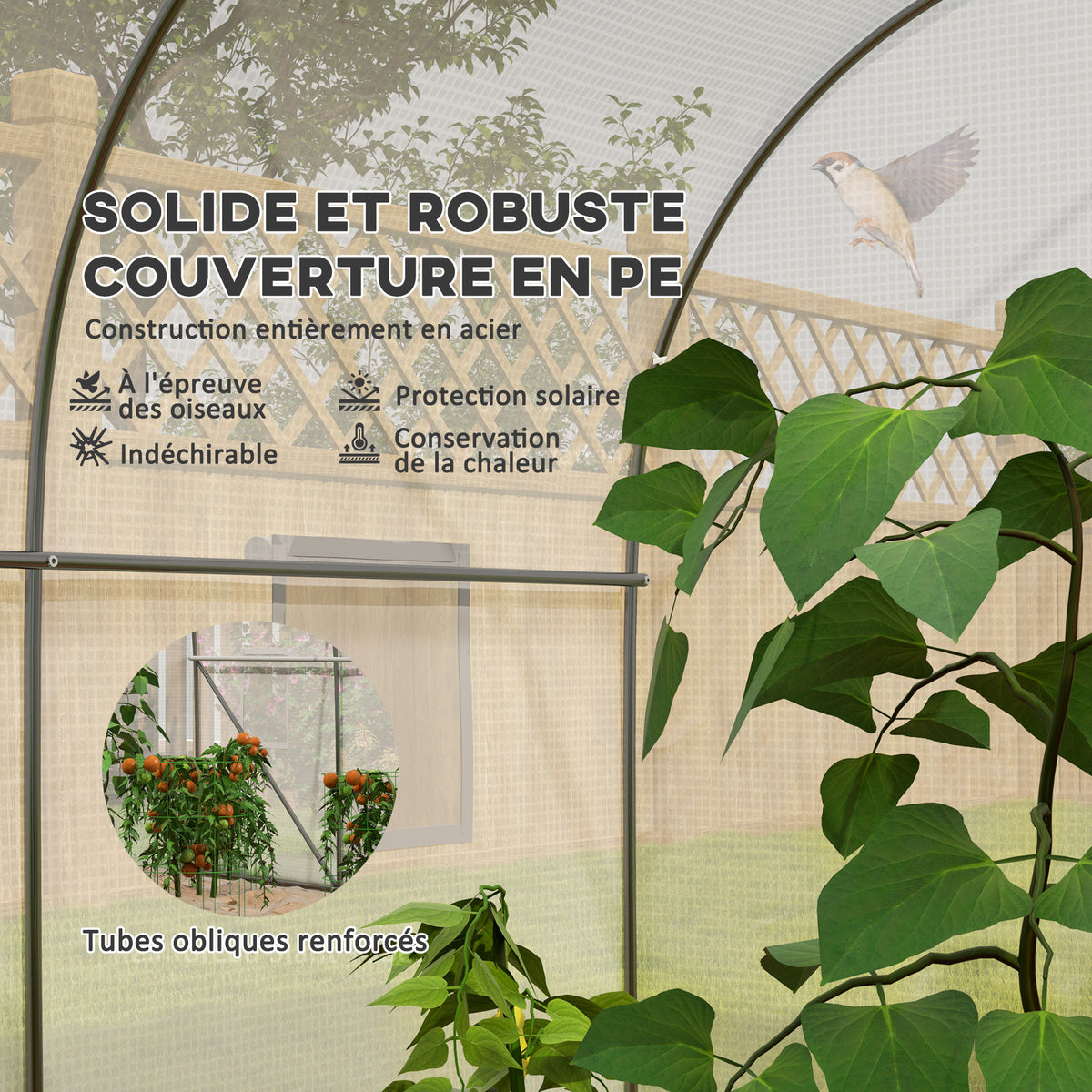Serre de jardin serre tunnel de Jardin dim. 3,5L x 3l x 2H m Porte + 6 fenêtres enroulables Acier galvanisé bâche PE Haute densité Blanc-3