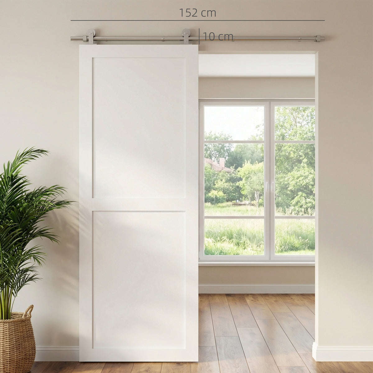 152CM Quincaillerie porte coulissante de grange, rail porte coulissante de 76 cm de large, épaisseur 30 mm, argenté-2