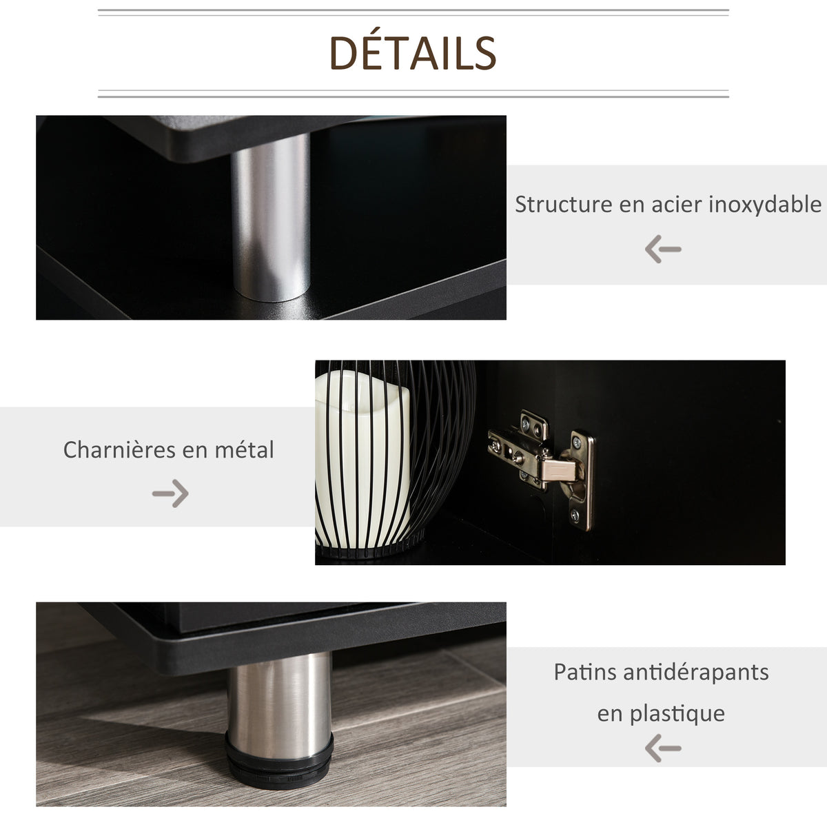 Meuble TV meuble télé bois banc TV pour téléviseur jusqu'à 55 pouces avec grand plateau, placards à portes et-5