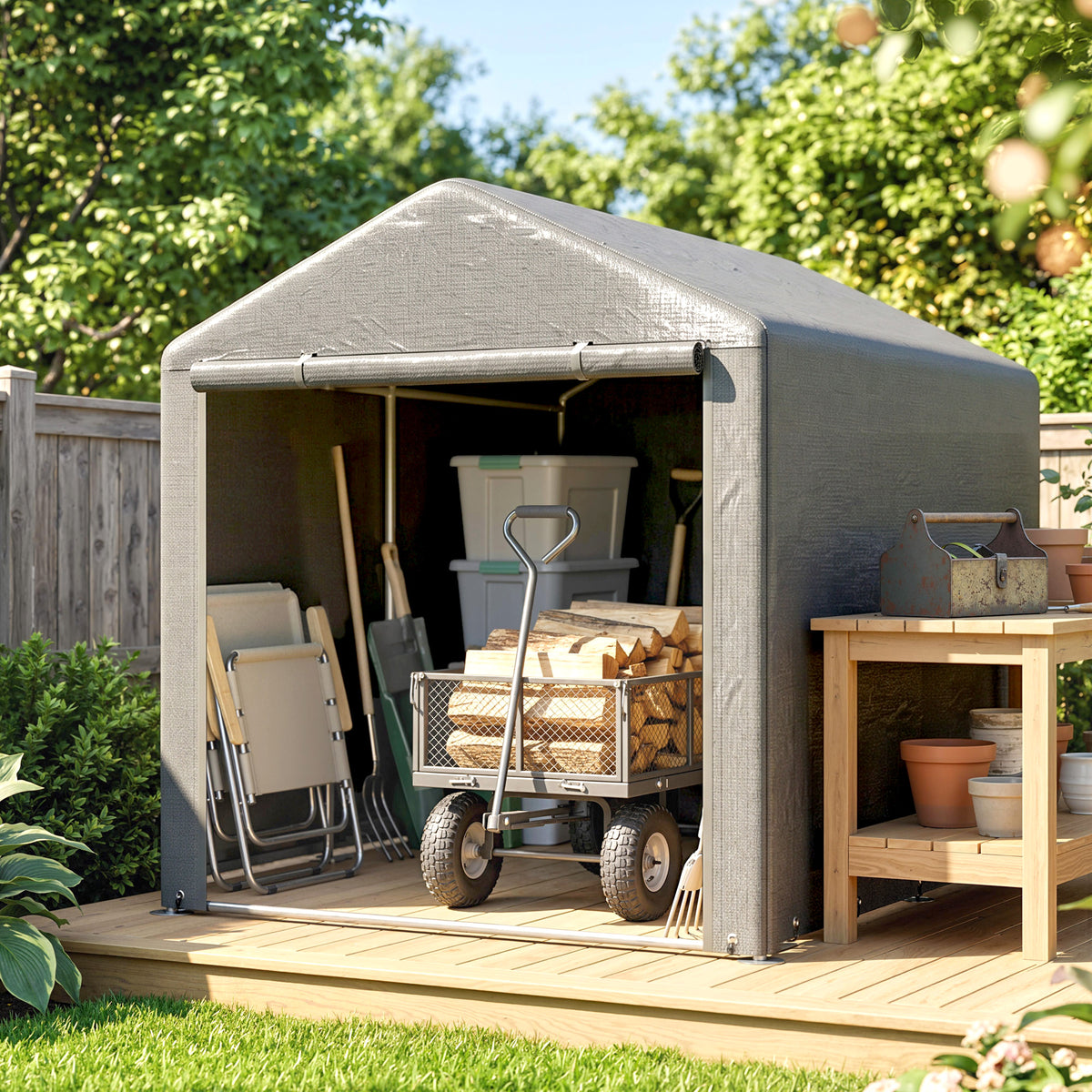 Abri de jardin tente de stockage imperméable abri moto porte enroulable fermeture éclair, 160 x 218 x 172 cm, gris clair-1