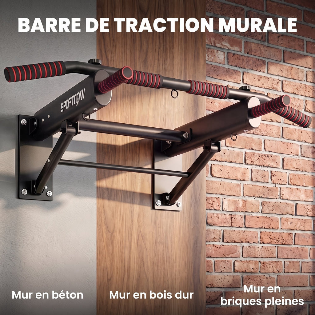 Barre de Traction Murale Pliable avec Poignées Antidérapantes, 3 Crochets pour Bandes de Résistance, 98x65x31cm, Noir-3