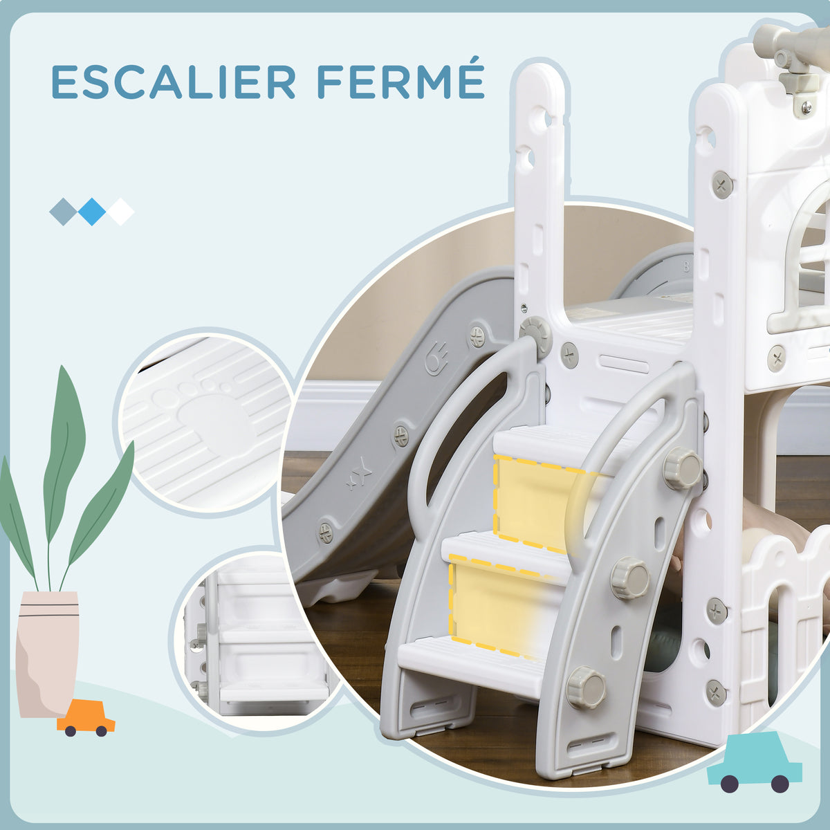 Toboggan pour enfants 5 en 1 avec panier de basket escalade télescope espace de rangement 70 x 177 x 92 cm gris-5