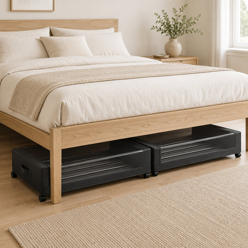 Boîte de Rangement sous Lit à Roulettes, Lot de 2, 40L, Fermeture Éclair, Cadre en Acier, Poignées, 78x44x16cm, Noir-1