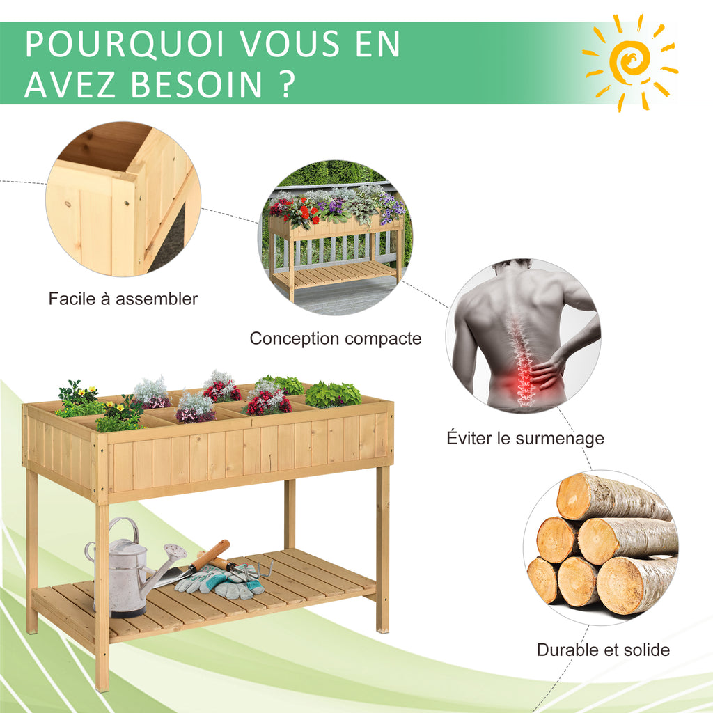 Jardinière sur Pieds carré Potager avec étagère 110L x 46l x 76H cm 8 Compartiments & Inserts d'irrigation-3