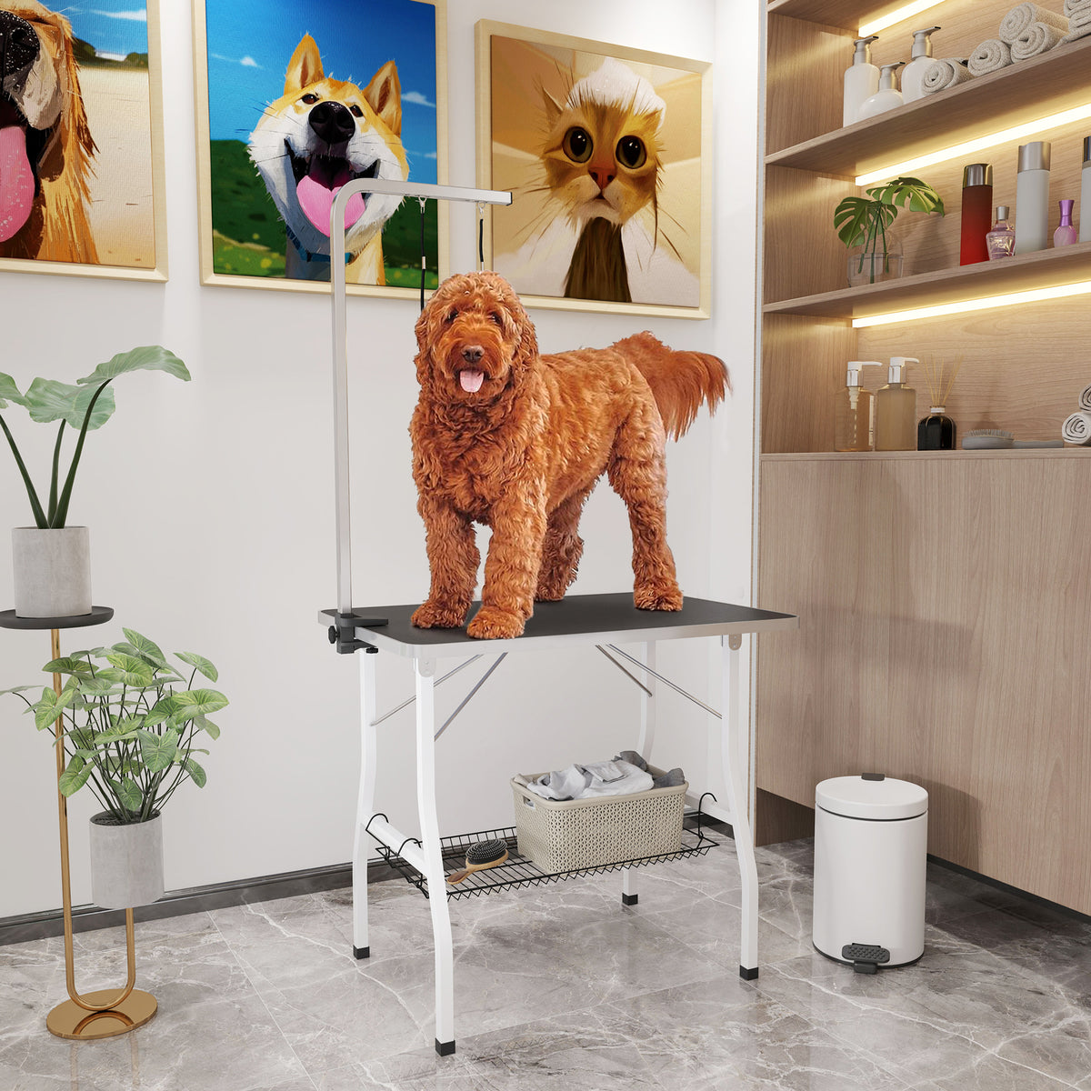 Table de toilettage pour chien pliante plateau antidérapant en caoutchouc avec 2 sangles 90 x 60 x 76 cm noir-1