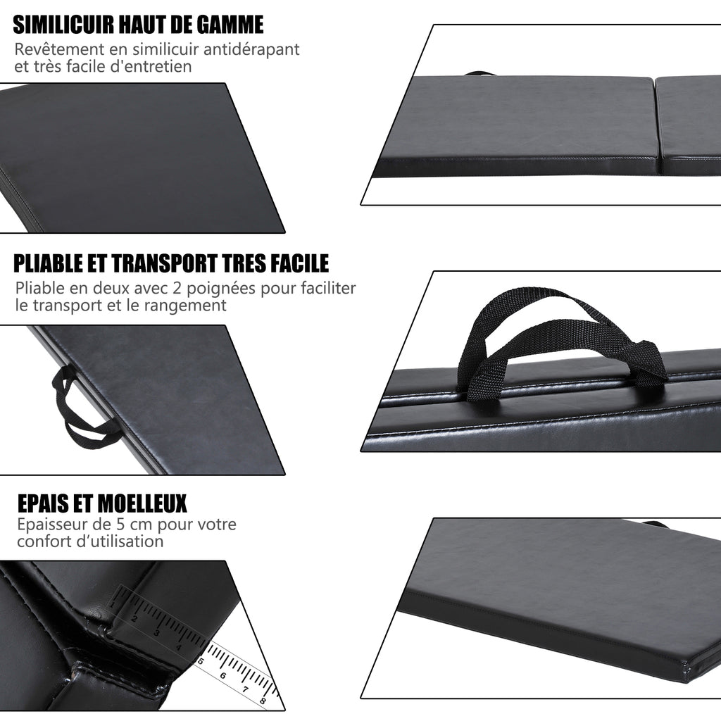 Tapis de gymnastique yoga pilates fitness pliable portable grand confort 180L x 60l x 5H cm revêtement synthétique noir-5
