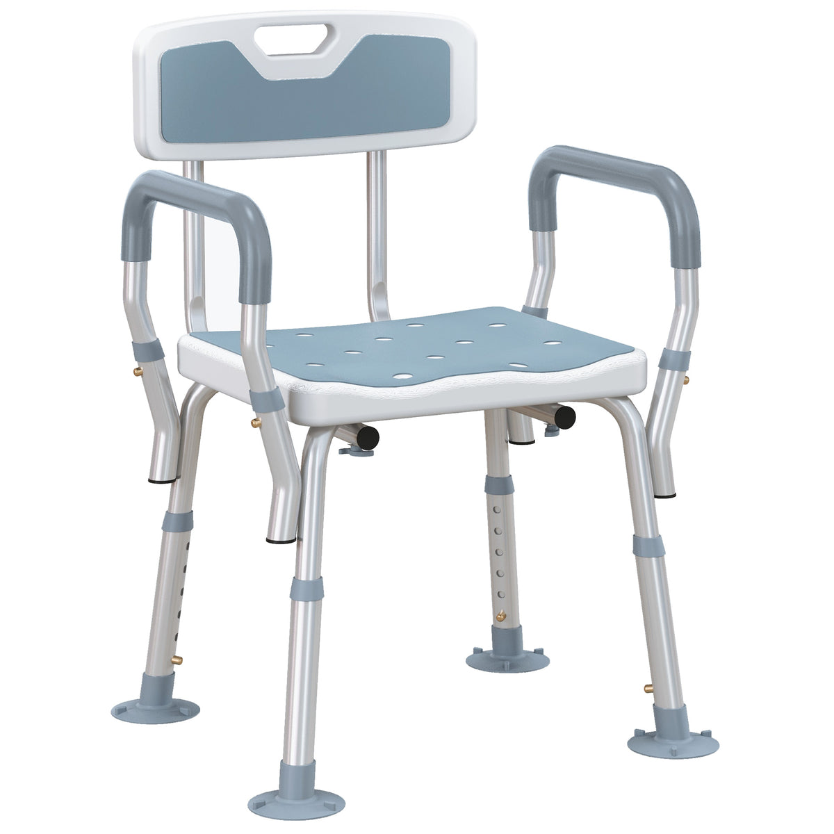 Tabouret de douche chaise de douche ergonomique hauteur réglable pieds antidérapants 56,5 x 53,5 x 87 cm blanc et bleu-0