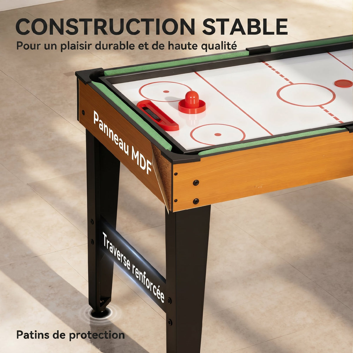 Table MultiJeux 5 en 1 Babyfoot Billard Air Hockey Ping-Pong et Basket Accessoires 134x108x144cm Marron Noyer-4
