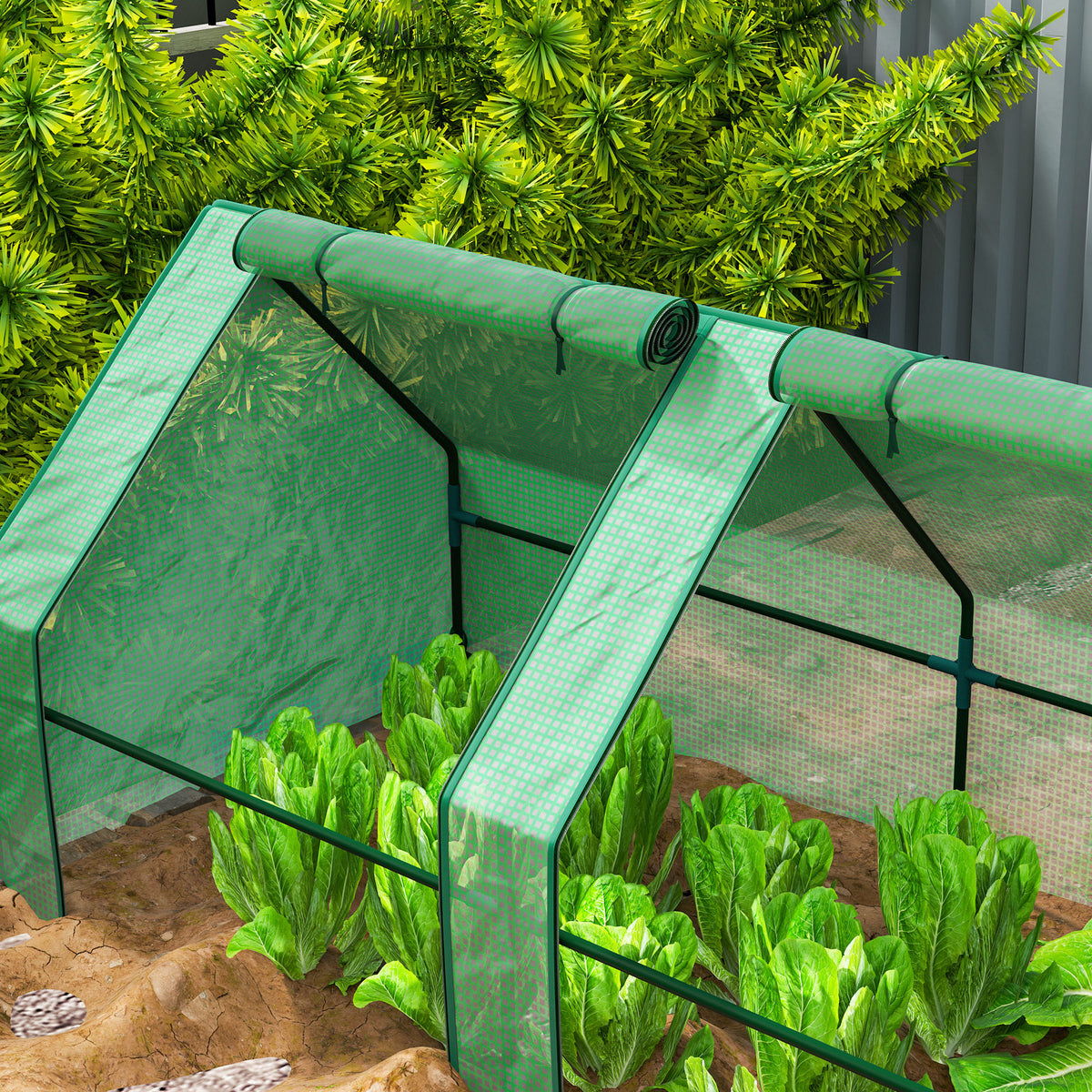 Mini Serre de Jardin mini serre tunnel 4 fenêtres avec Zip enroulables Acier PE 140 g/m² Anti-UV 360x90x90cm Vert-8
