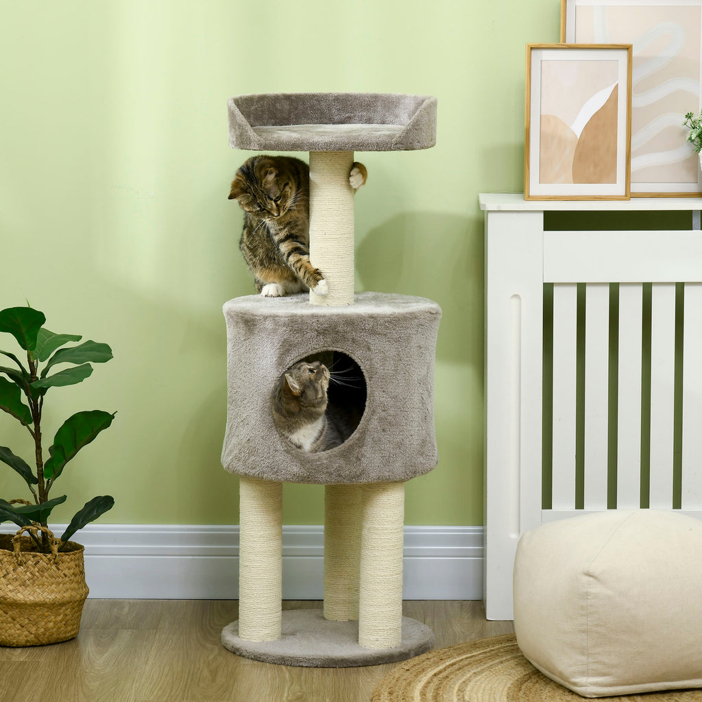 Arbre à chat griffoirs grattoirs sisal naturel arbre à grimper niche plate-forme en peluche hauteur 103 cm gris-1