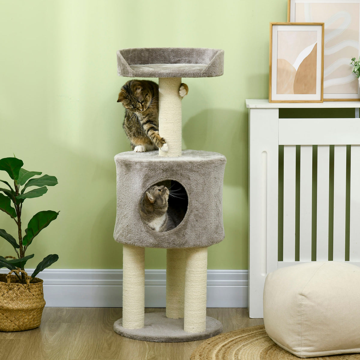 Arbre à chat griffoirs grattoirs sisal naturel arbre à grimper niche plate-forme en peluche hauteur 103 cm gris-1