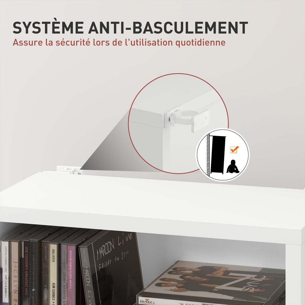Rangements pour CD et DVD 9 compartiments et 6 étagères réglables capacité max. 260 CD/120 DVD 33 x 24 x 140 cm blanc-5