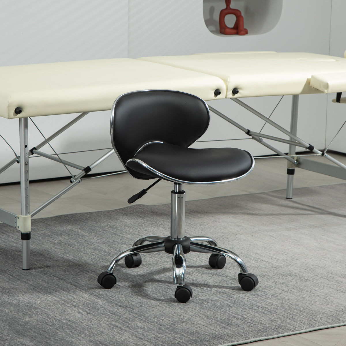 Tabouret à roulettes tabouret de travail avec hauteur réglable 44-56 cm et dossier, pivotant 360°, noir-6