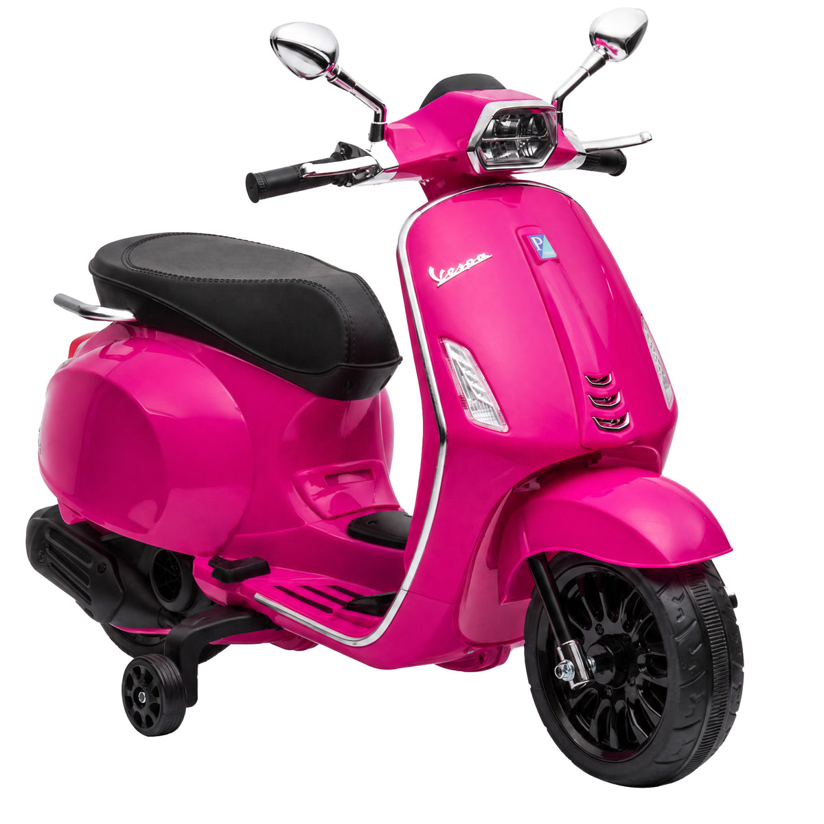 Scooter électrique enfant Vespa 6 V dim. 107L x 47l x 73H cm Musique MP3 Port USB Phare 2 roues d'entraînement - Rose-0