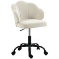 Chaise Bureau en Velours, Chaise Coiffeuse avec Dossier en Pétale, Hauteur Réglable, Fonction Bascule, Crème-0