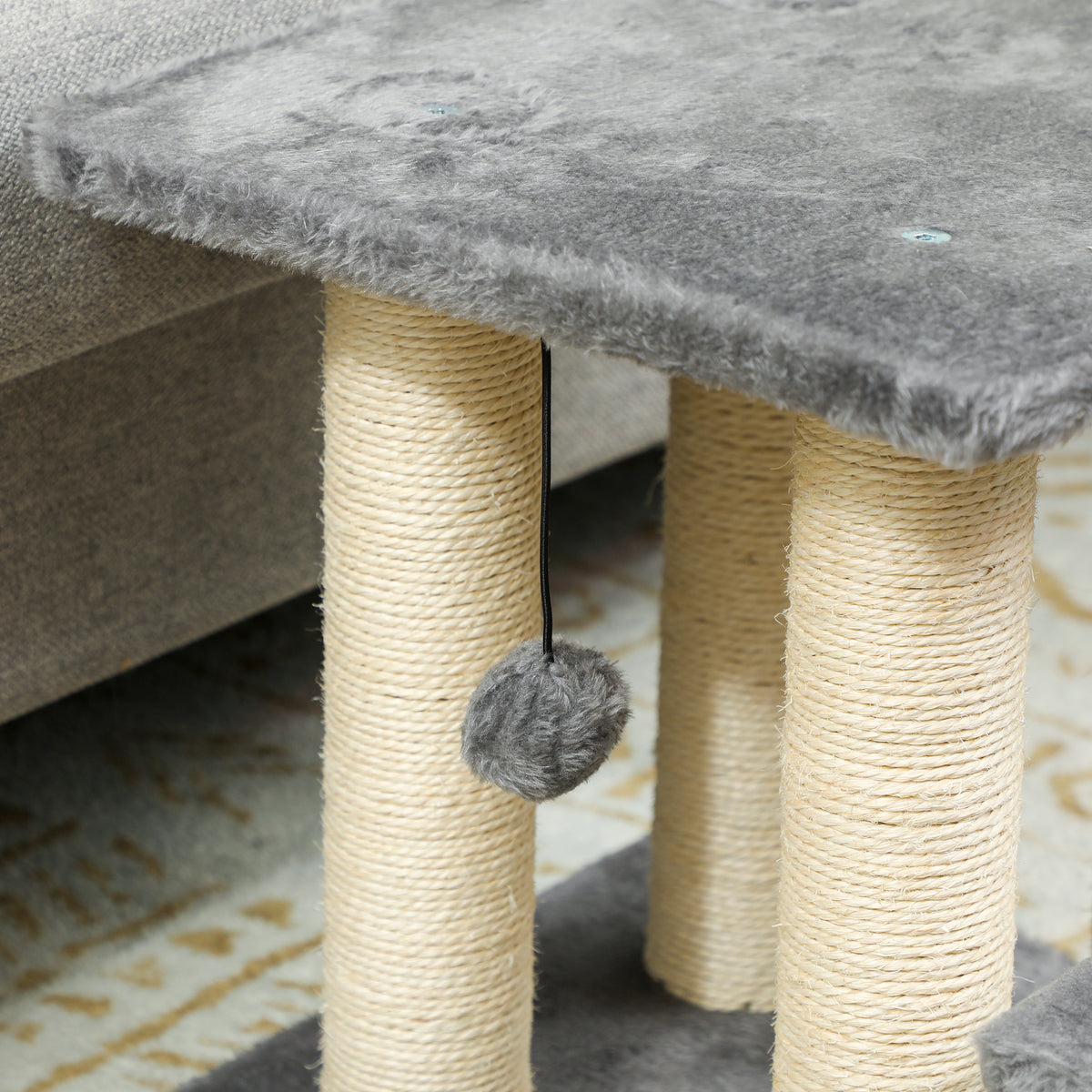 Escalier pour animaux domestiques réglable 3 marches échelle pour chat chien griffoirs en sisal balle 52x34,5x54cm gris-7