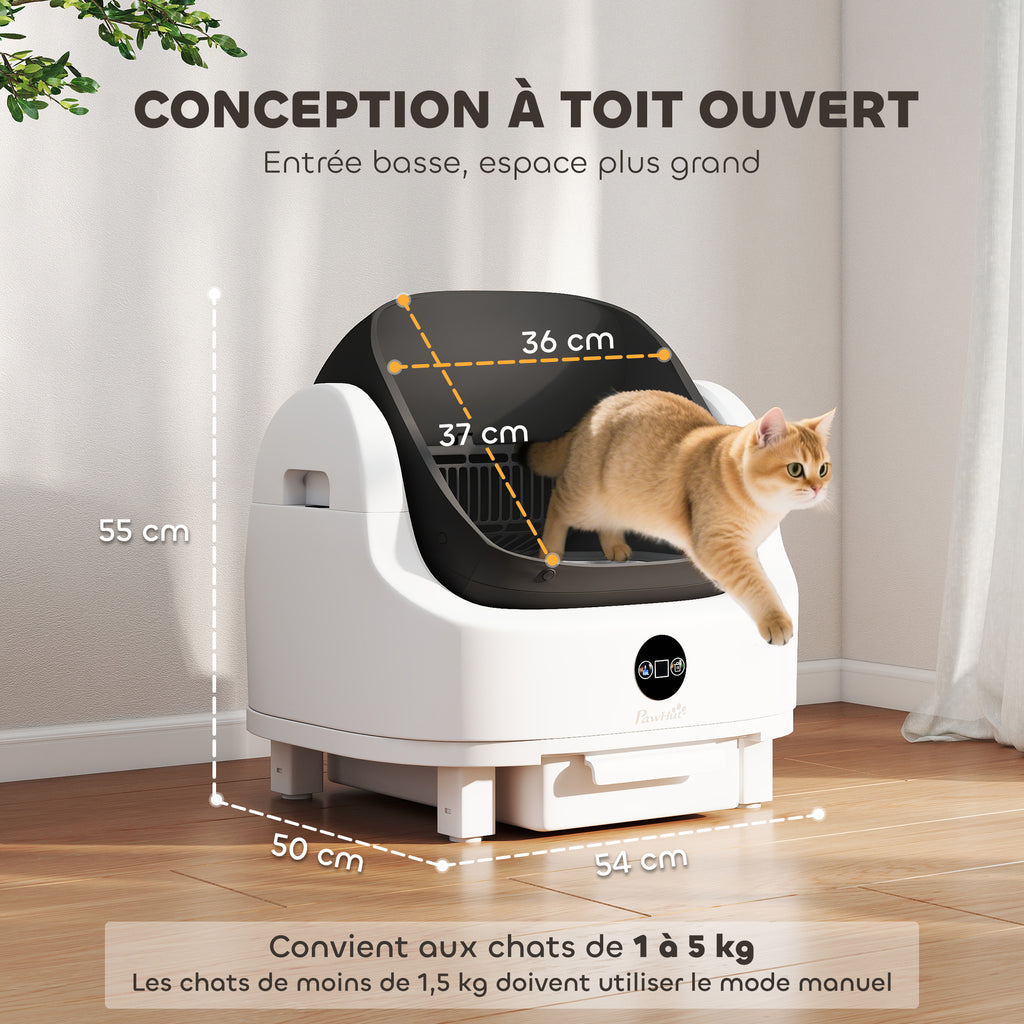 Litière chat autonettoyante bac à litière pour chat automatique ouvert isolation des odeurs/protection de sécurité blanc-2
