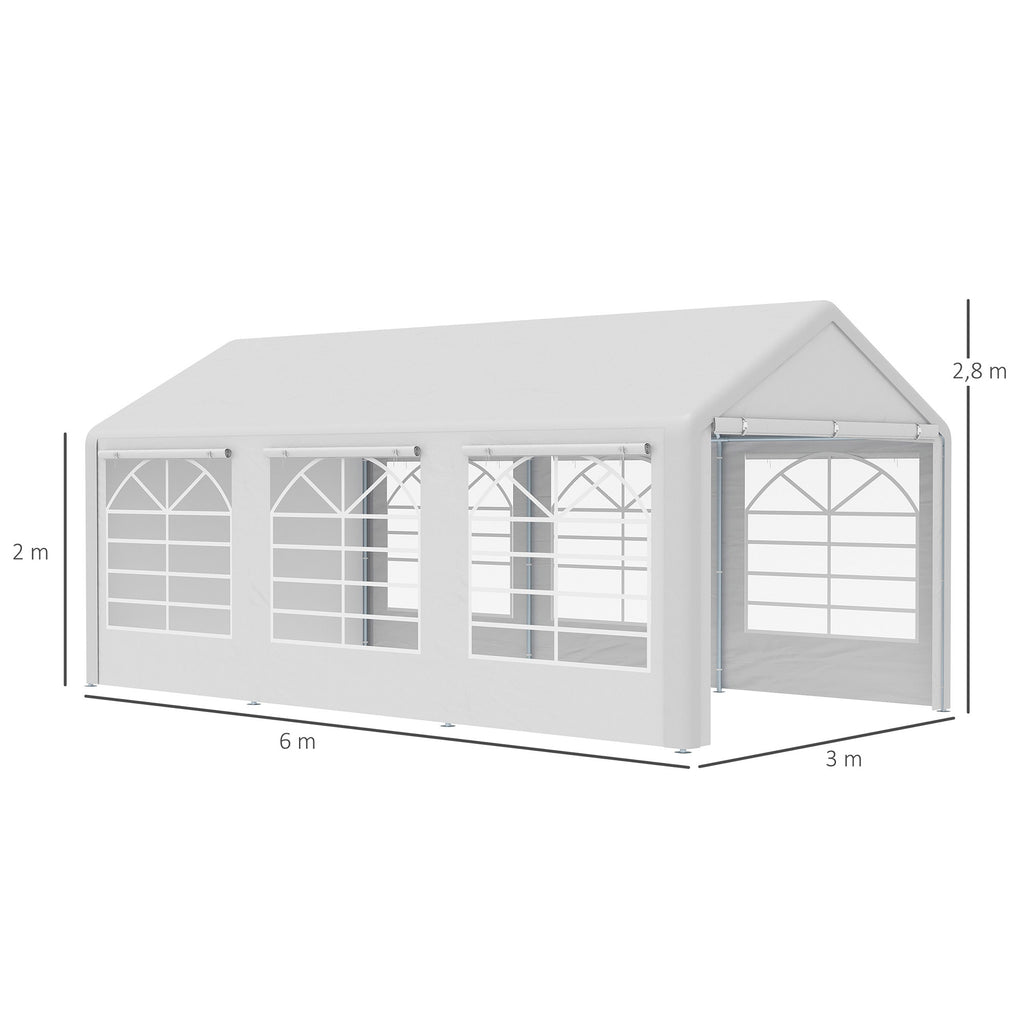 Tonnelle de jardin 3 x 6 m tente de réception avec 4 parois 3 fenêtres de chaque côté barnum pour fête mariage blanc-2
