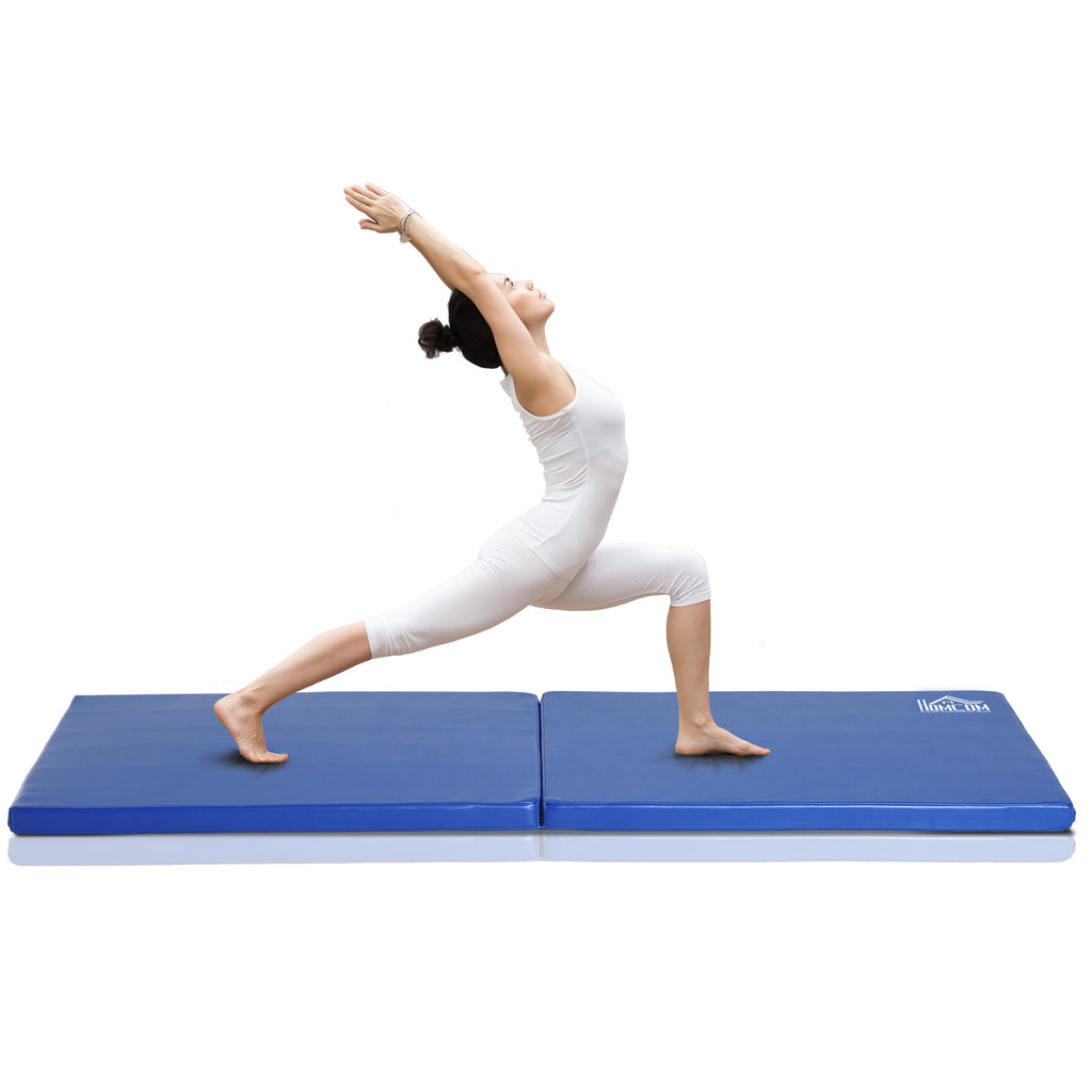 Tapis de gymnastique yoga pilates fitness pliable portable grand confort 180L x 60l x 5H cm revêtement synthétique bleu-1