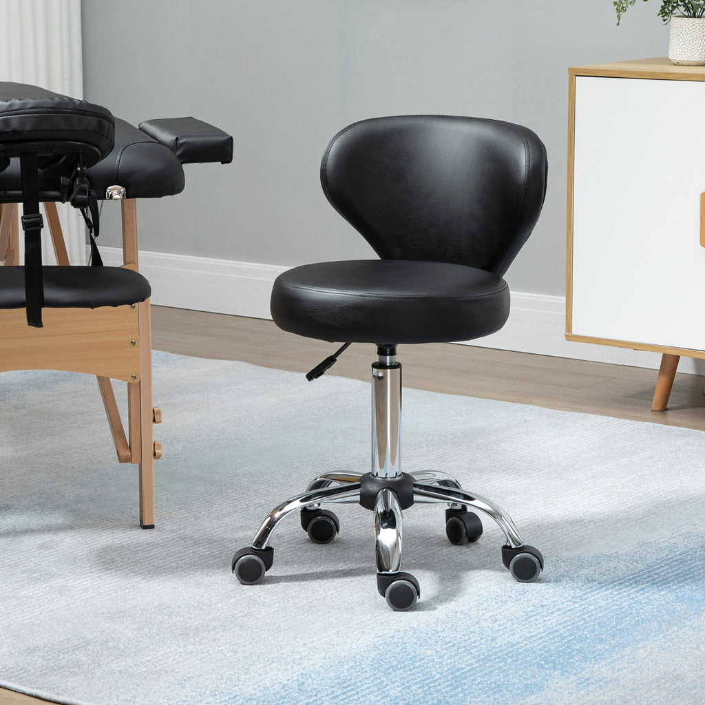 Tabouret à roulettes, tabouret de massage en PU avec hauteur réglable 73-88cm et dossier, chaise de travail pivotant 360°, cadre en acier, pour salon de massage, tatouage, clinique, spa, noir-9