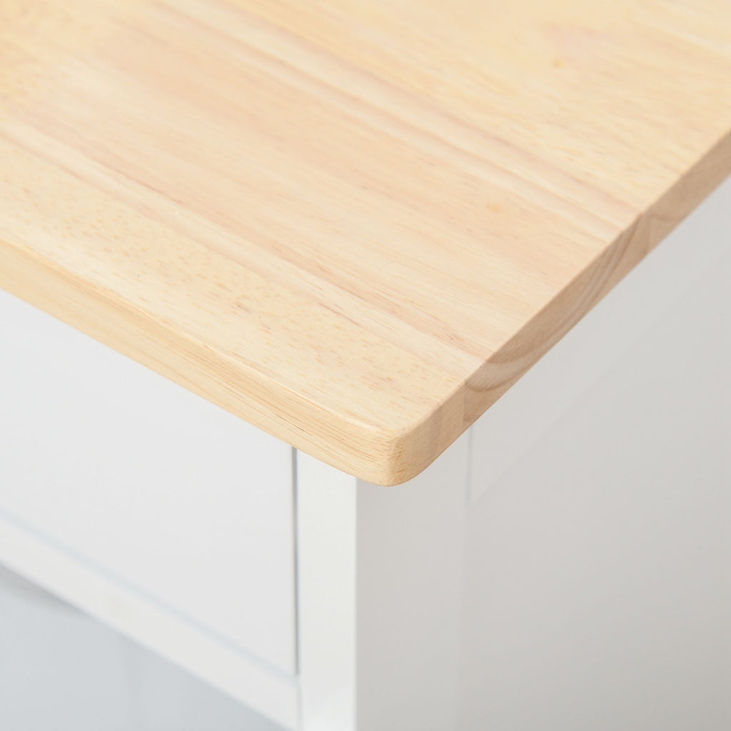 Desserte de cuisine multi rangements 2 placards tiroir casier 9 bouteilles MDF blanc plateau bois caoutchouc-7