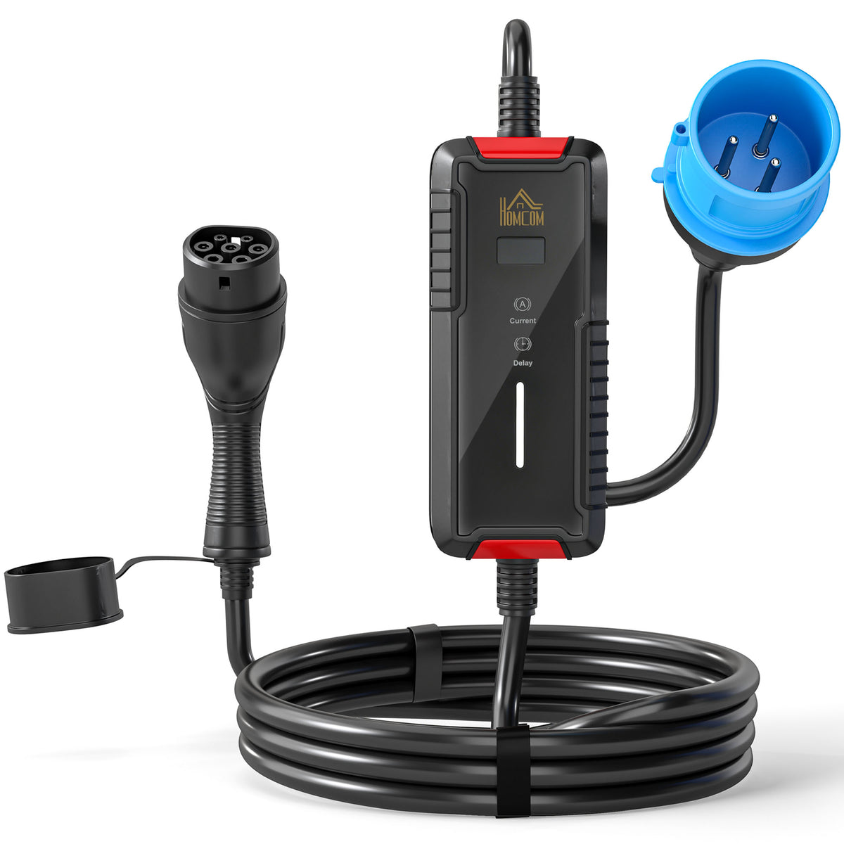 Chargeur Voiture Électrique Type 2, 7,4kW, 6-32A, 8m, Prise CEE, Adaptateur Européen, Écran LCD, IP65, 21x8,5x5cm, Noir-0