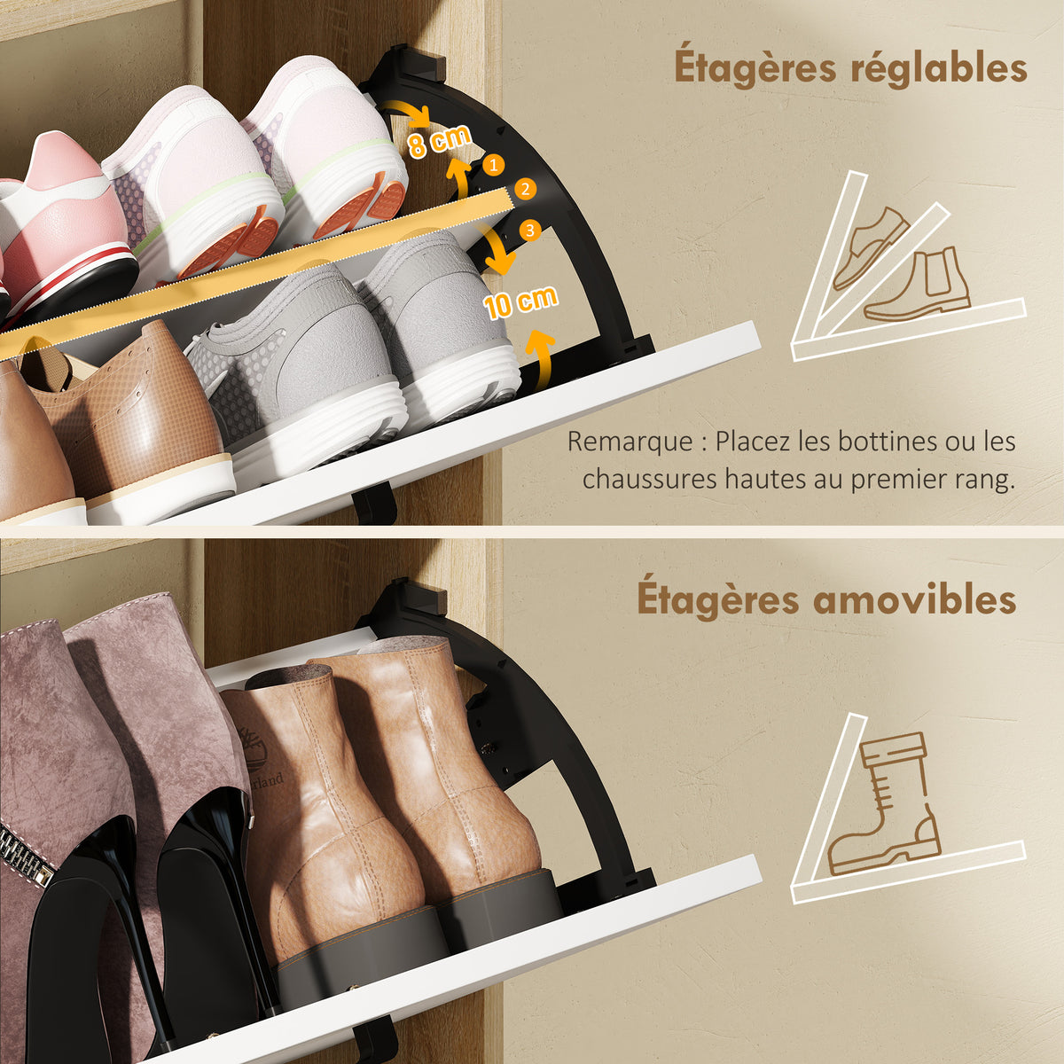 Meuble à chaussures 15 paires, armoire à chaussures moderne avec 2 tiroirs rabattables, 83x24x90,5cm, effet bois naturel-4