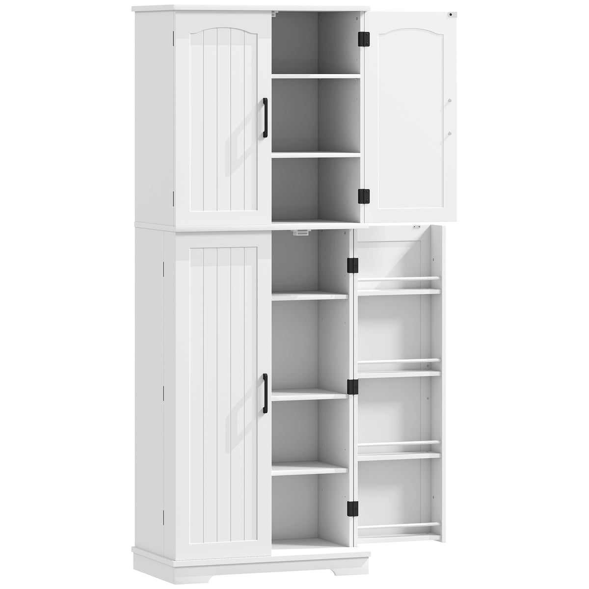 Buffet haut cuisine, armoire de cuisine, 4 portes, 10 niches, 8 porte-épices et étagères réglables, 60x35x162cm, blanc-0