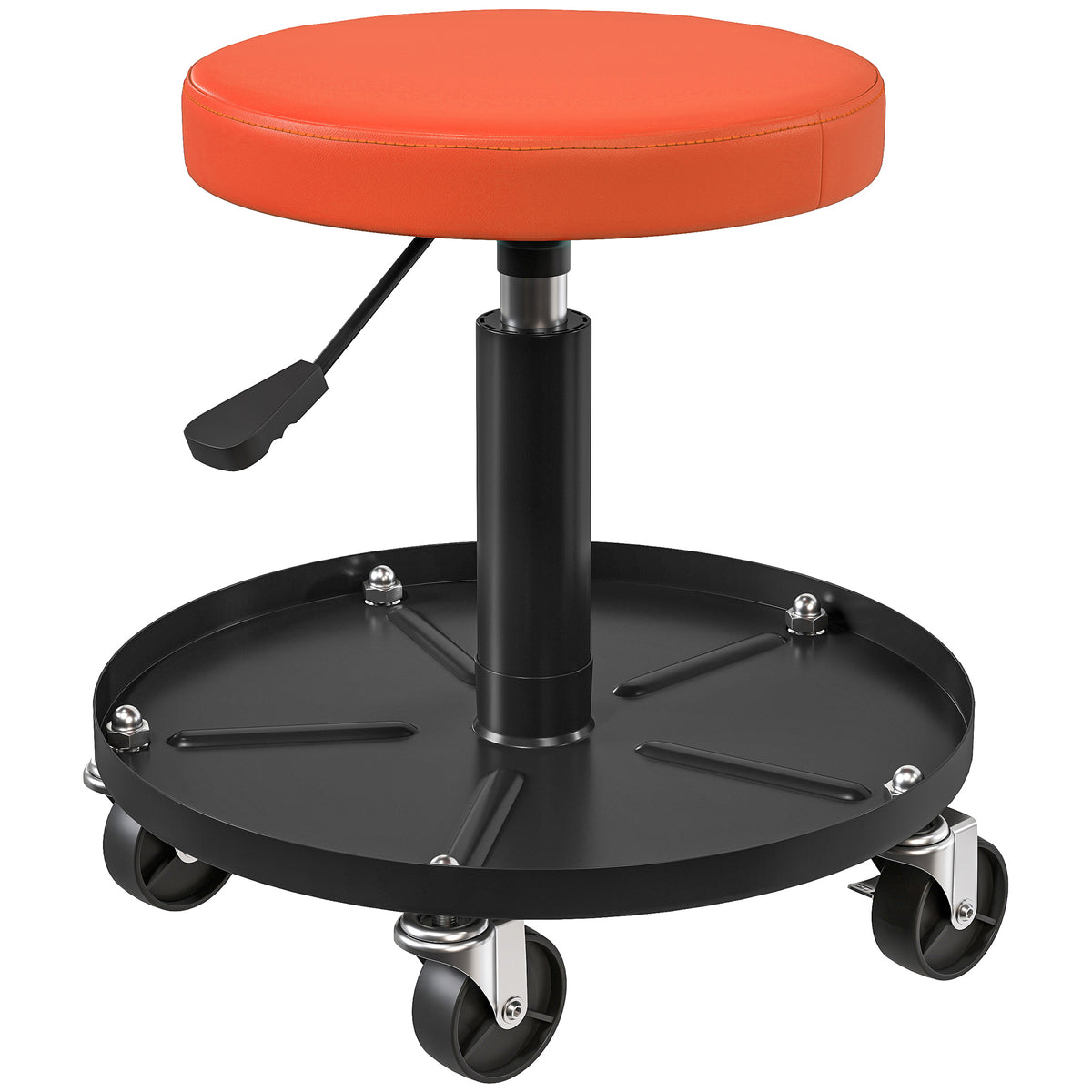 Tabouret d'atelier à 5 roulettes pivotantes 360°, hauteur réglable 38-50 cm, avec plateau, 38 x 38 x 38-50 cm, orange-0