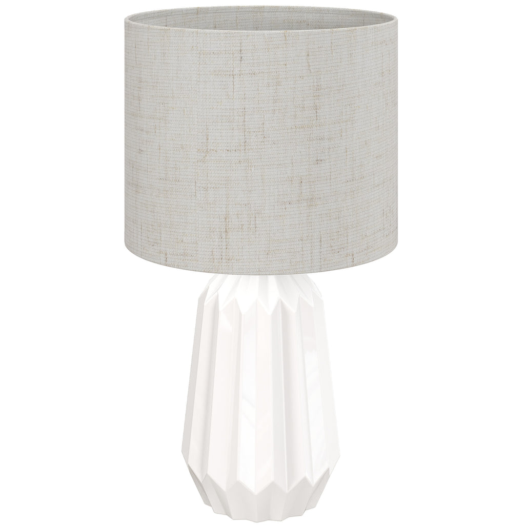 Lampe de Table avec Base en Céramique et Abat-Jour en Lin, Lampe de Chevet avec Interrupteur, Culot E27, Blanc et Beige-0
