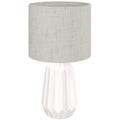 Lampe de Table avec Base en Céramique et Abat-Jour en Lin, Lampe de Chevet avec Interrupteur, Culot E27, Blanc et Beige-0