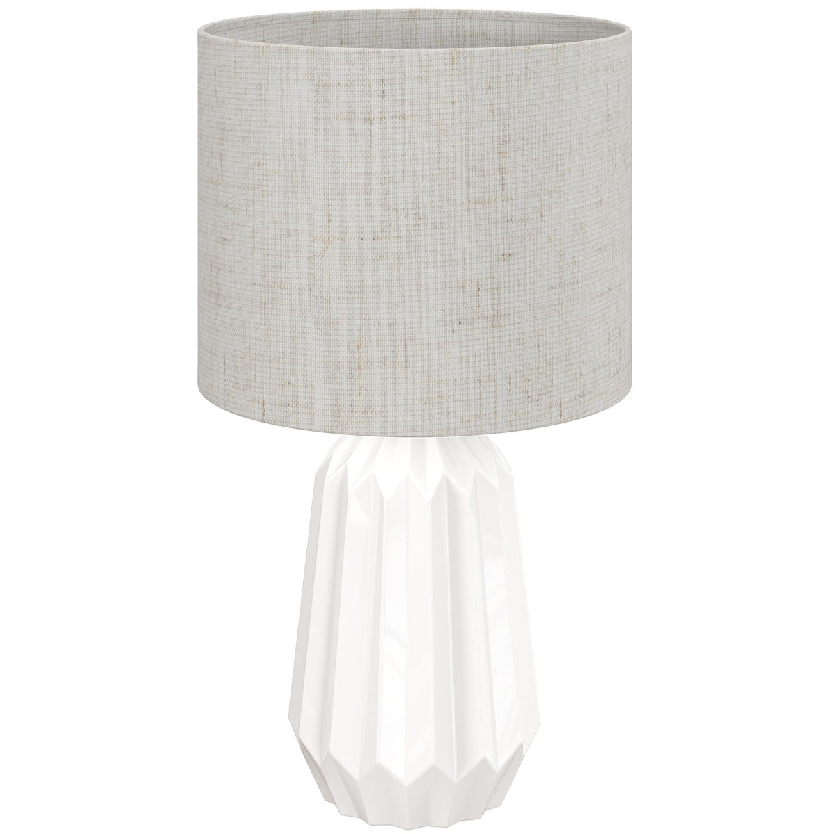Lampe de Table avec Base en Céramique et Abat-Jour en Lin, Lampe de Chevet avec Interrupteur, Culot E27, Blanc et Beige-0
