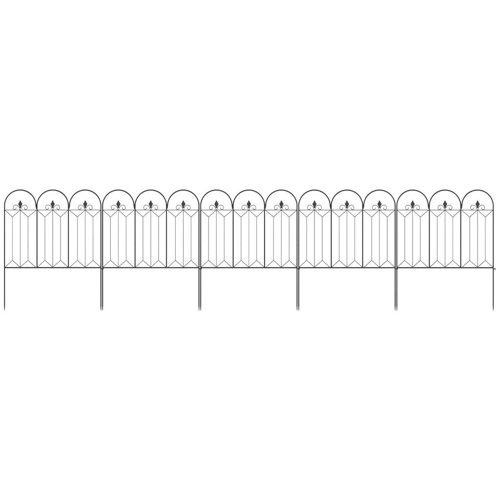Lot de 5 clôtures de jardin décoratives en métal avec ornements 305 x 79,5 cm noir-7