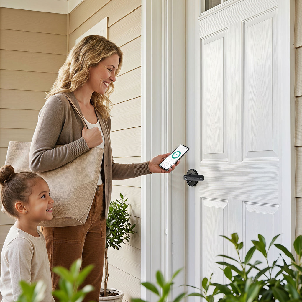 Serrure de Porte Intelligente, 5 Accès par Empreinte, Code, Carte NFC, Application Tuya/Smart Life et Clé, Noir-8