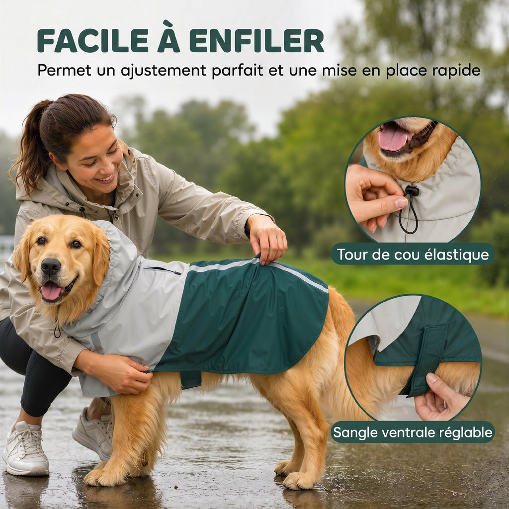 Imperméable pour Chien avec Capuche, Bandes Réfléchissantes, Ouverture pour Laisse, 110x72x0,5cm, Vert-5