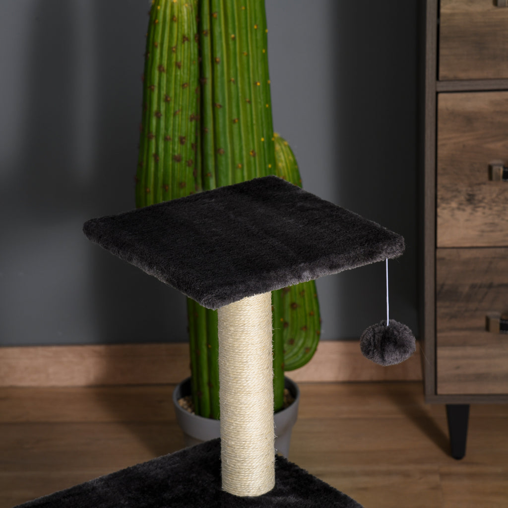 Arbre à chat arbre à grimper griffoir pour chat hauteur 72 cm balle suspendue gris foncé-7