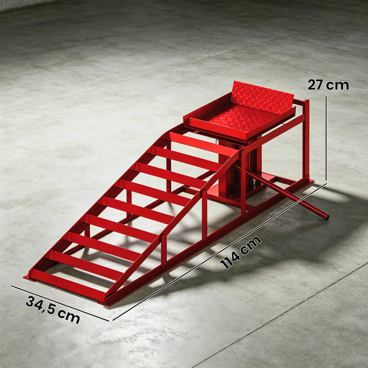 Lot de 2 Rampes d'Accès avec Cric Hydraulique 3T, Hauteur Réglable, Largeur d'Accès 230mm, 114x34,5x27cm, Rouge-2