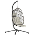 Fauteuil suspendu avec support, chaise suspendue pliante avec repose-pieds rétractable, gris clair-0