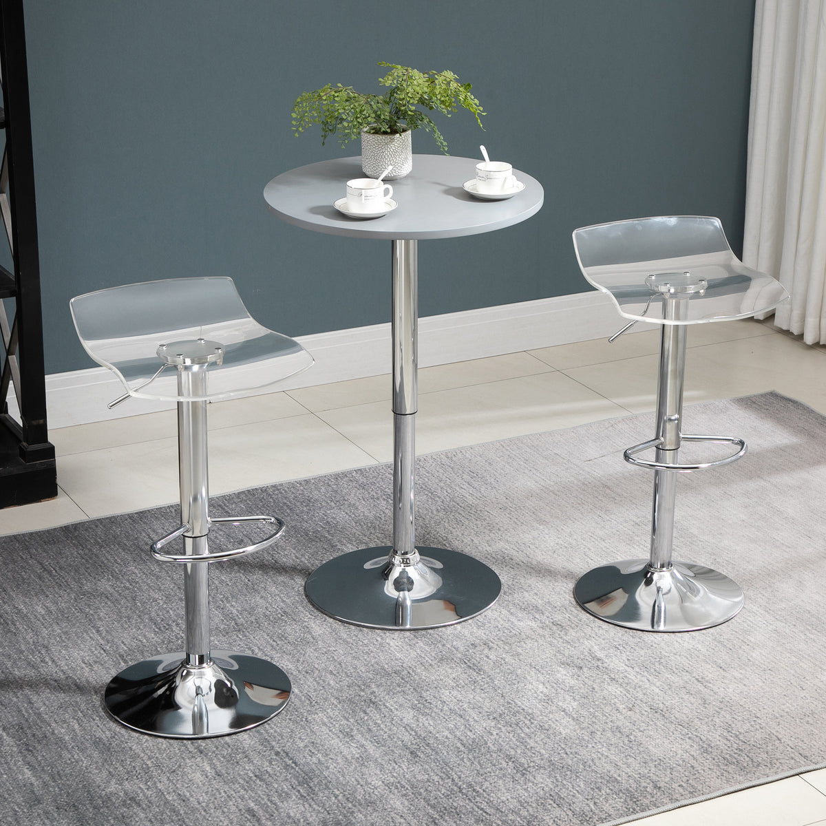 Lot de 2 tabourets de bar design contemporain assise acrylique et piètement métal - pivotant 360° - hauteur réglable avec repose-pieds - transparent-6