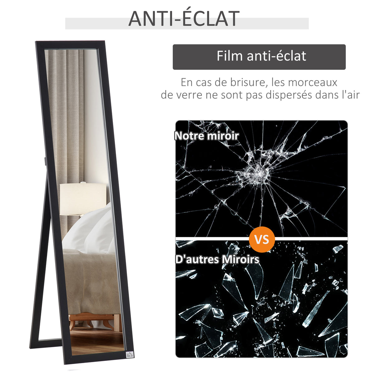 Miroir sur Pied et Mural Rectangulaire, Miroir de Sol Pleine Longueur pour Dressing, Chambre, Salon, 37 x 37 x 154 cm, Noir-6