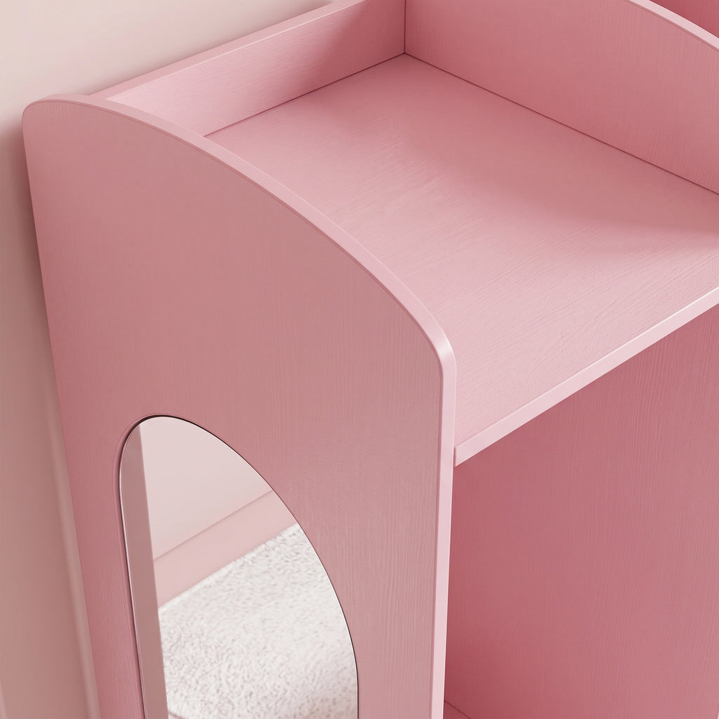 Coiffeuse pour Enfants avec Tabouret et Miroir Lumineux à 2 Couleurs en Acrylique, Coiffeuse Bureau Fille 3-8 Ans, Rose-9