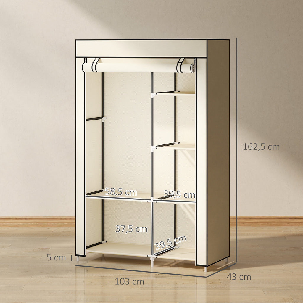 Armoire penderie en tissu meuble de rangement tringle à vêtements et étagères ouvertes 103x43x162,5cm crème-2
