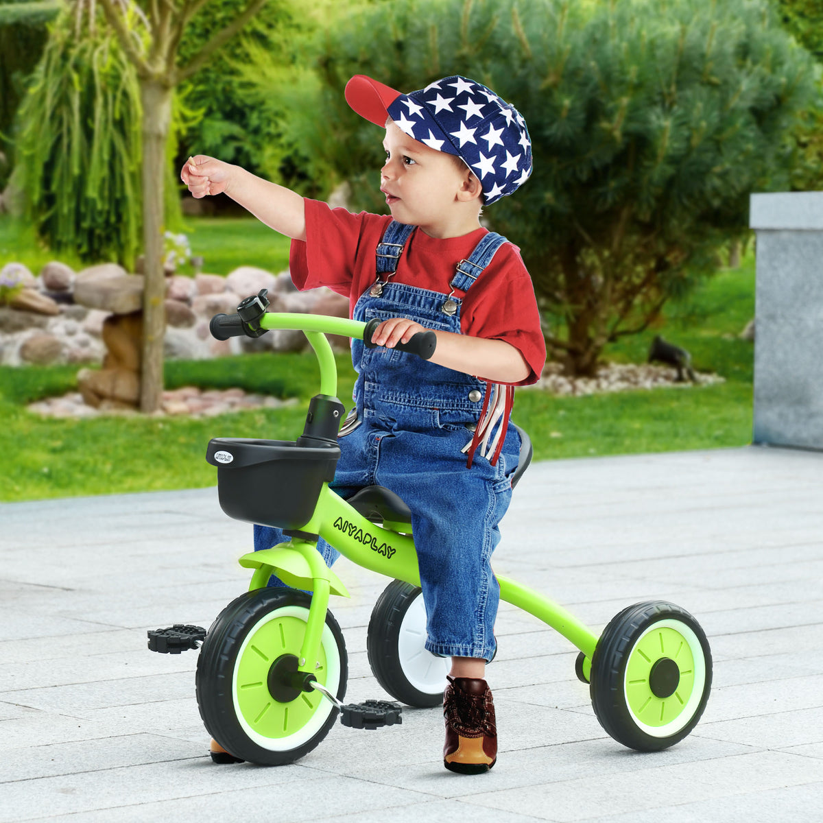 Tricycle enfants avec sonnette et panier selle réglable avec dossier - pour enfant de 2 à 5 ans vert-1