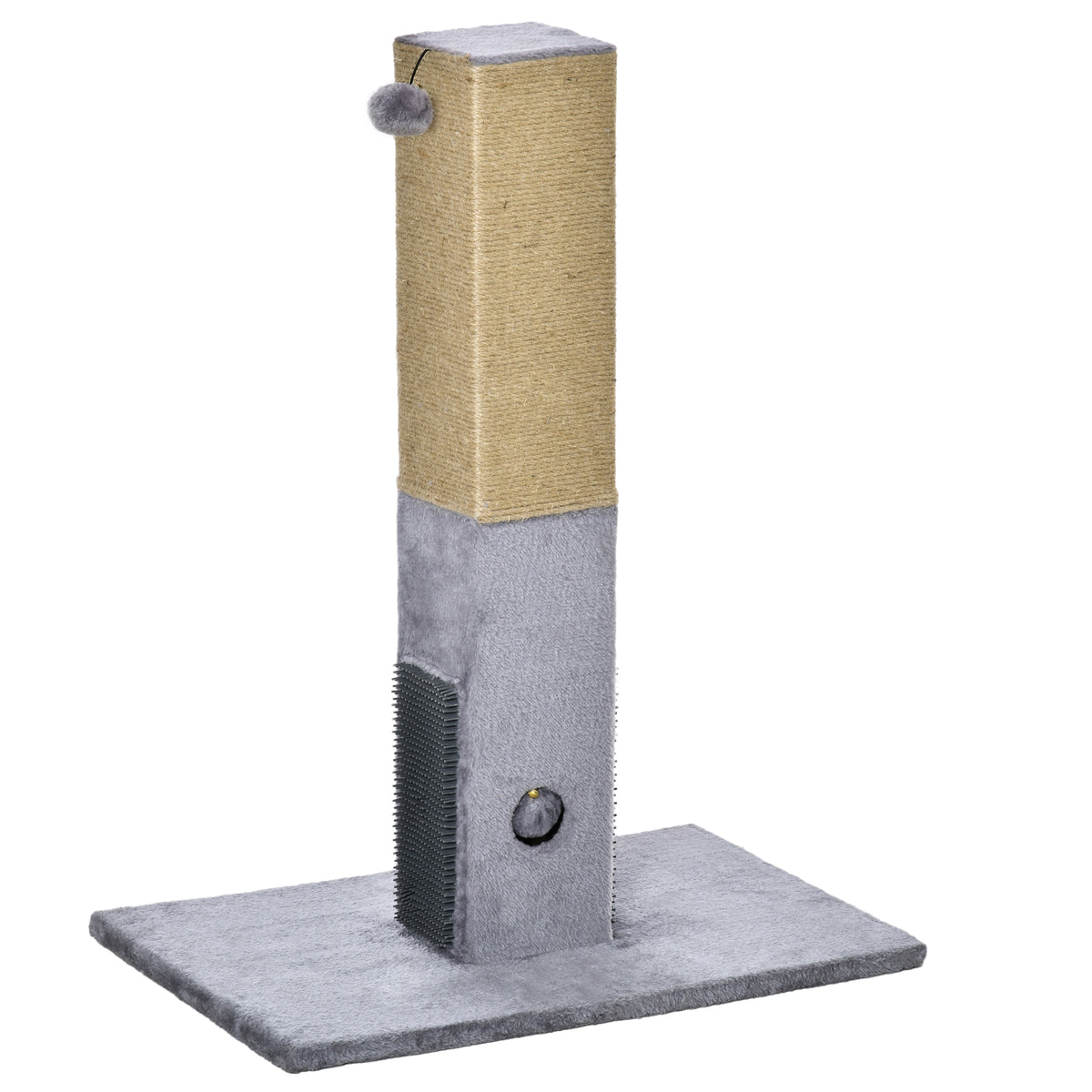 Poteau à gratter pour chat griffoir pour chat balle avec clochette 2 brosses de toilettage 59,5 x 39 x 79 cm beige gris-0