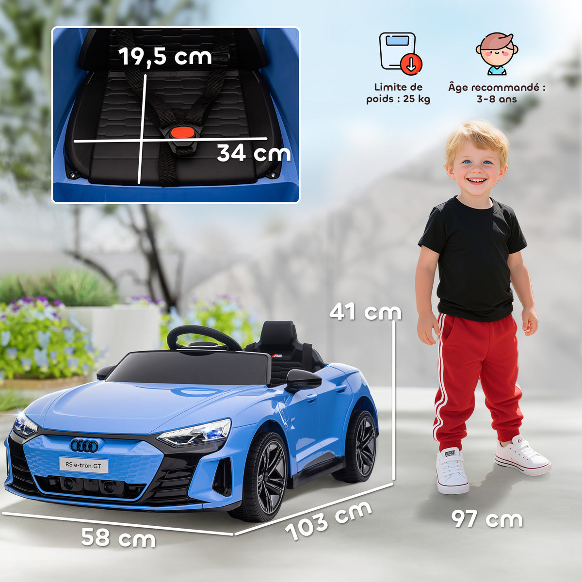 Voiture électrique enfant 12 V - véhicule électrique avec télécommande parentale fournie - V. Max. 5 Km/h - effets sonores, lumineux - Audi RS E-tron GT bleu-2