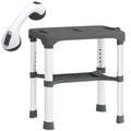 Tabouret de Douche Hauteur Ajustable avec Étagère Intégrée et Barre d'Appui à Ventouse pour Seniors et Handicapés, Gris-0